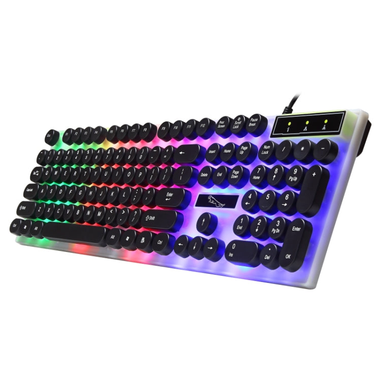 Chasing Leopard G21 USB 104 tasti Impermeabile Galleggiante Rotondo Punk Keycap Retroilluminazione colorata Sensazione meccanica Tastiera cablata, Lunghezza: 1,3 m Chasing Leopard G21 USB 104 tasti Impermeabile Galleggiante Rotondo Punk Keycap Retroilluminazione colorata Sensazione meccanica Tastiera cablata, Lunghezza: 1,3 m